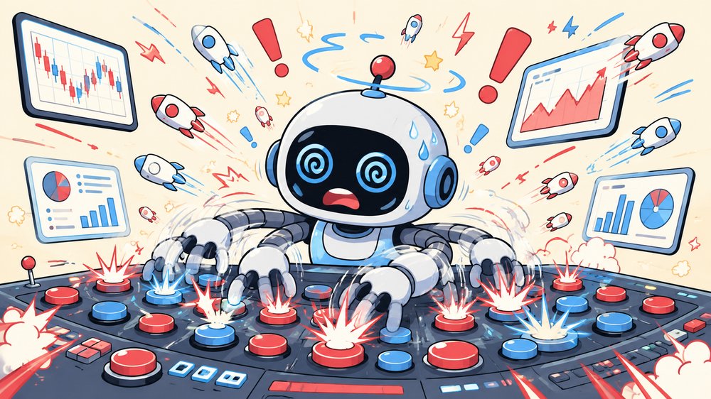 バグで注文を連打して暴走するBotのイラスト