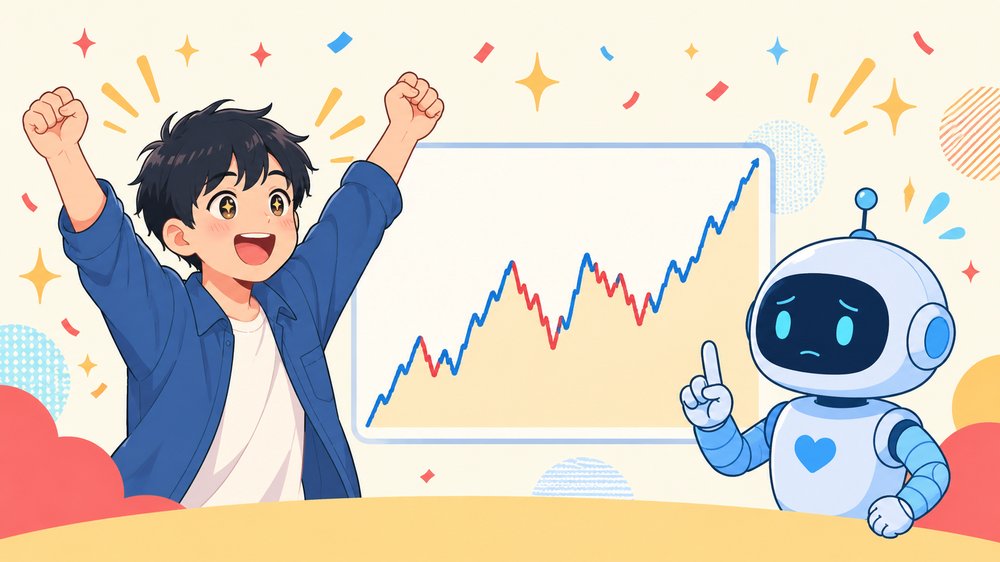 +400%に喜ぶ人と冷静に指摘するAIのイラスト
